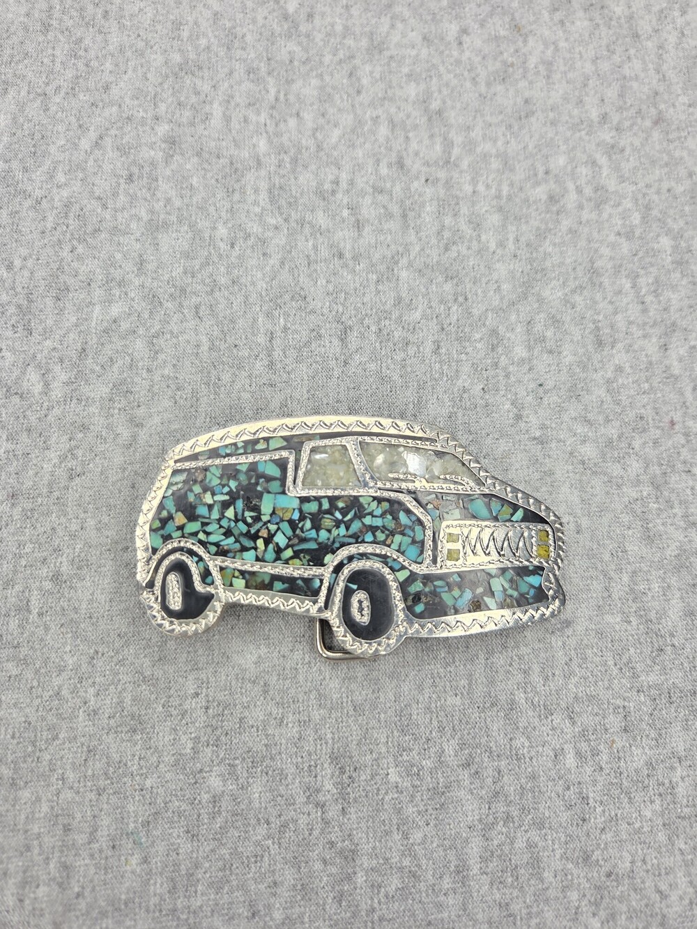 Vintage Southwestern Van Belt Buckle Turquoise Onyx Chip Inlay Handcrafted